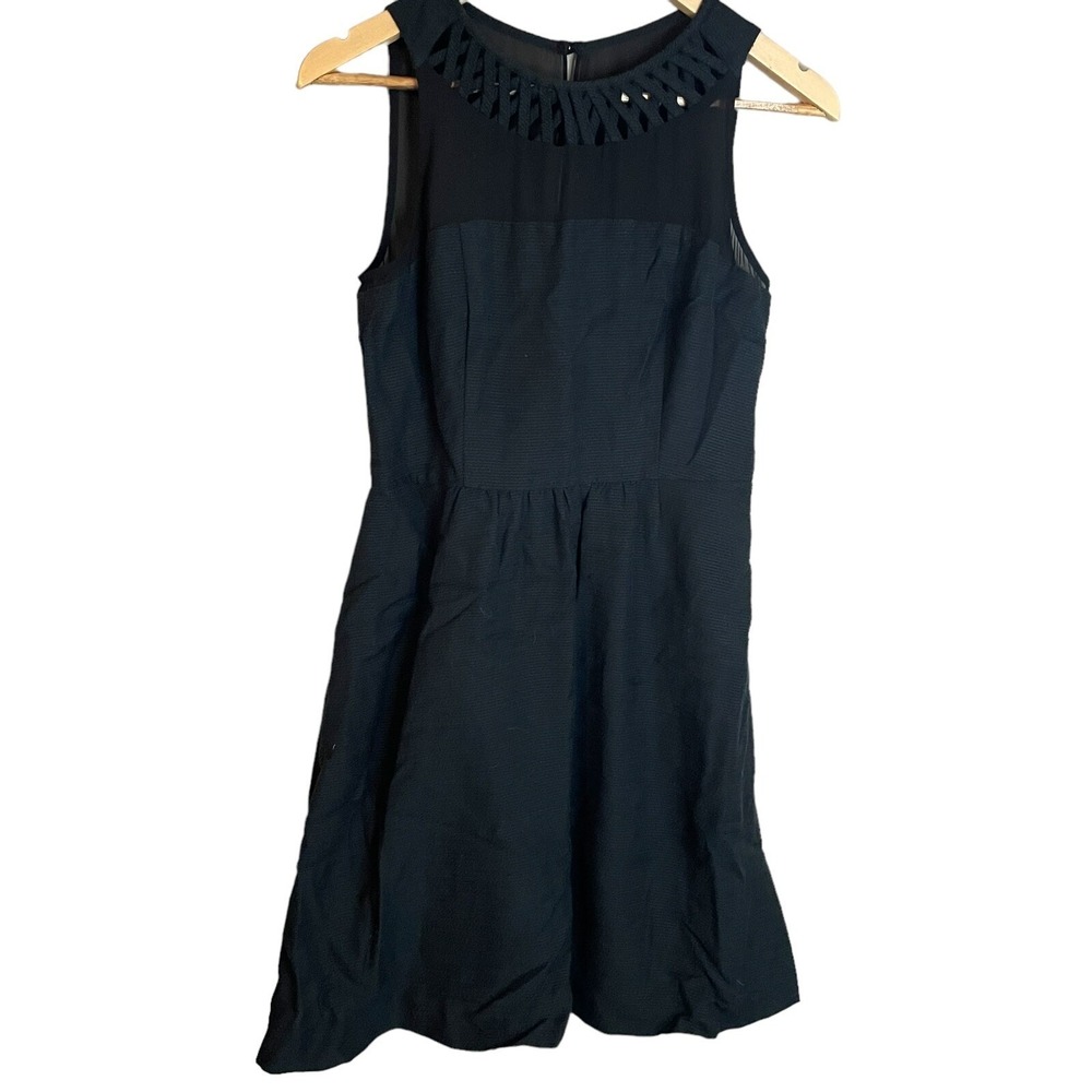 Maeve Anthropologie Sleeveless Dress Women 6 Black Excellent Cutout Sheer Yoke
